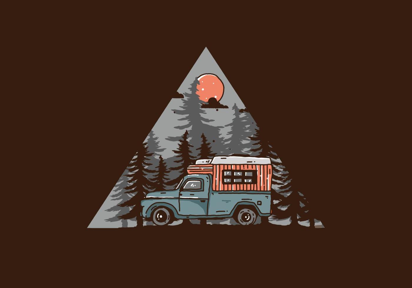 autocaravana de madera en la ilustración del bosque vector