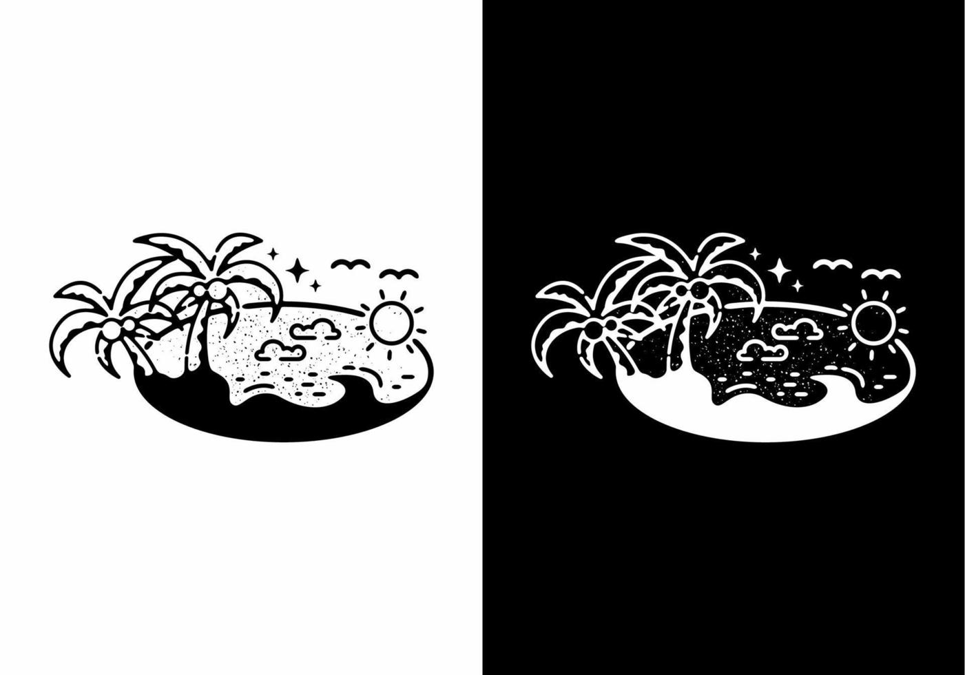 Line art illustration of beach in oval shape vector