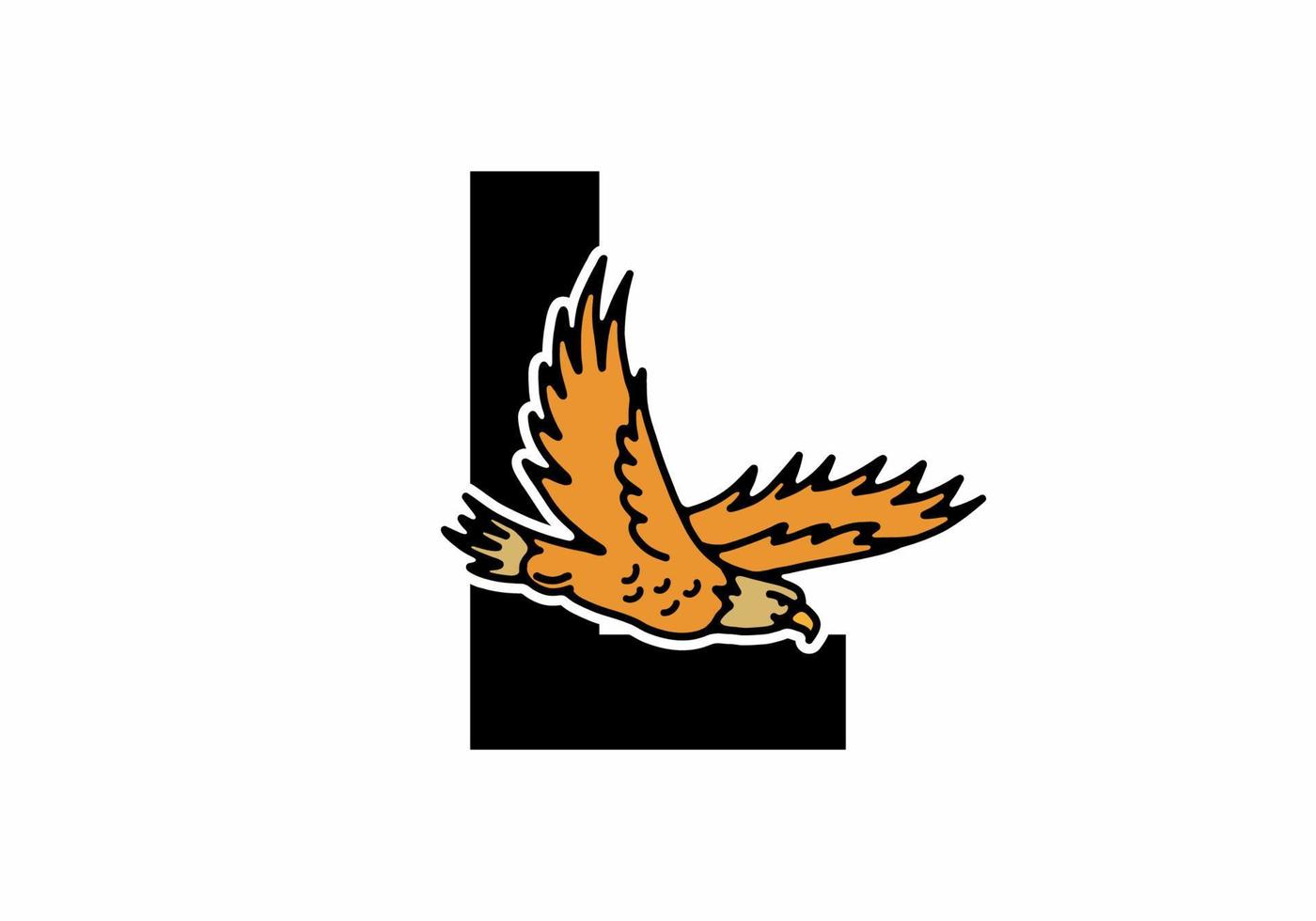 Line art illustration of flying eagle with L initial letter vector