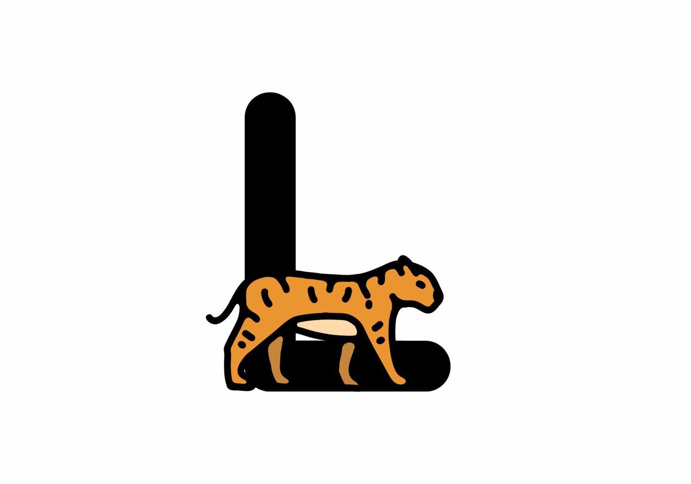 Line art illustration of tiger with L initial letter vector