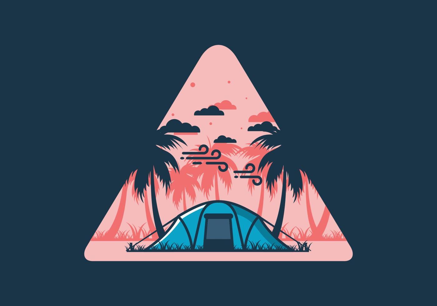 Stay in tent under coconut trees flat illustration vector