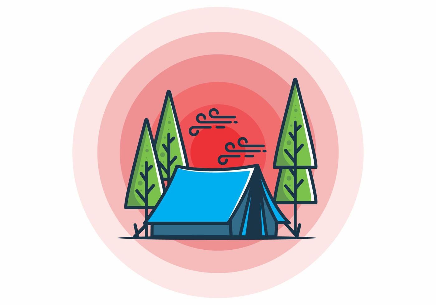 Big camping tent and pine trees illustration vector