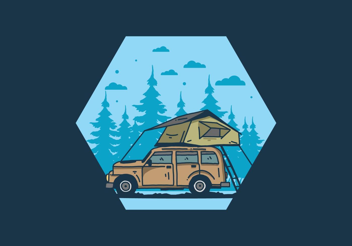 Camping on the roof of the car illustration vector