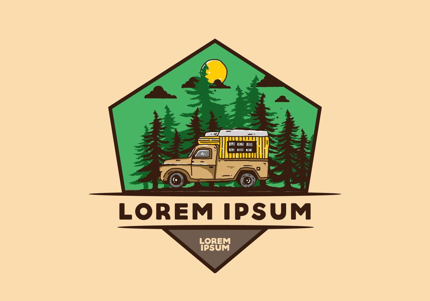 Wood campervan in the forest illustration vector