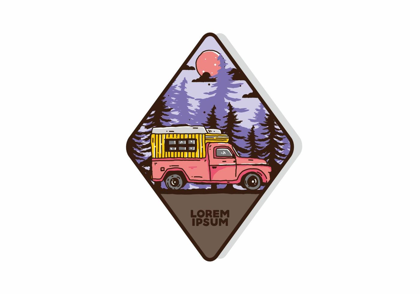 Wood campervan in the forest illustration vector