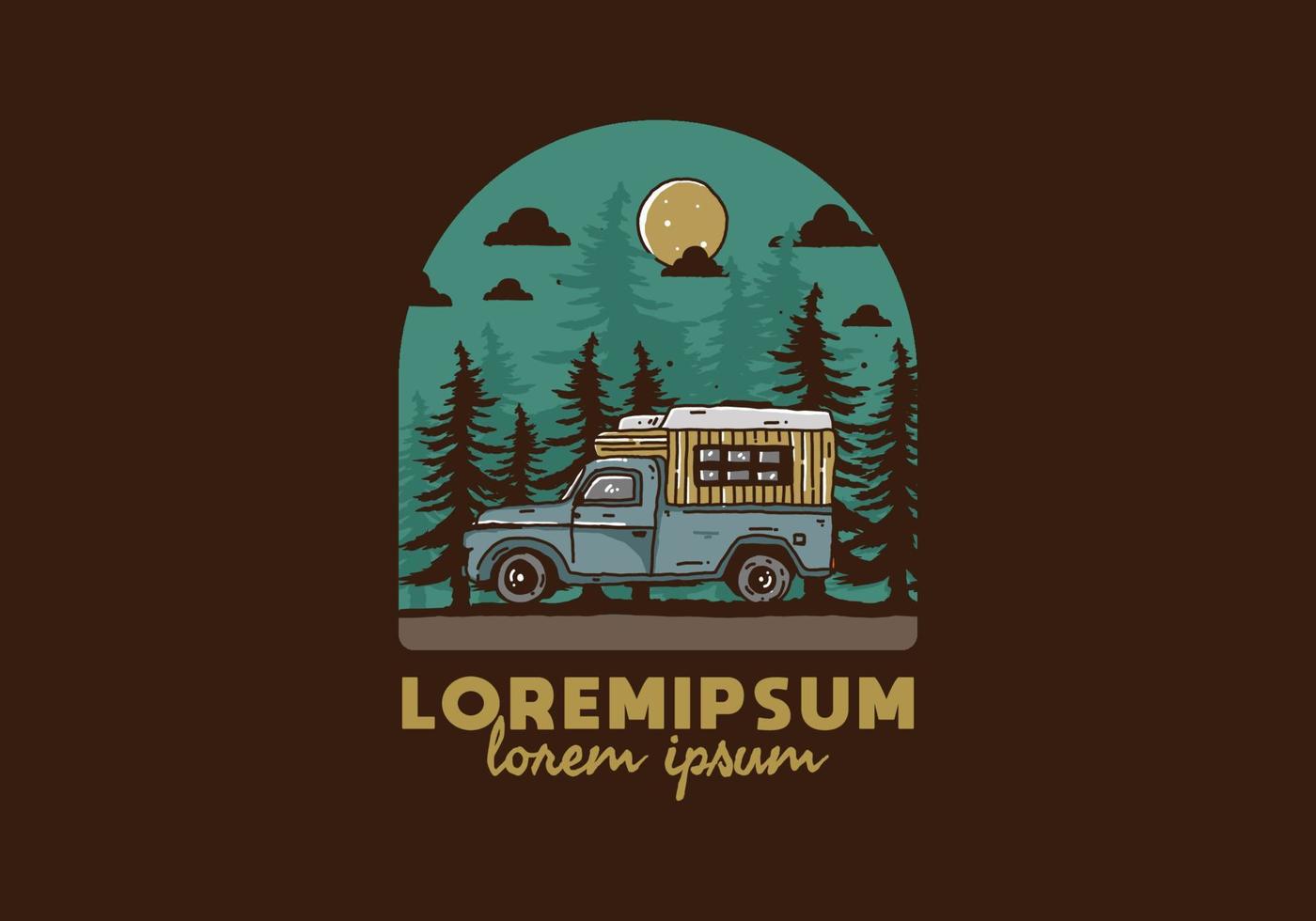 Wood campervan in the forest illustration vector
