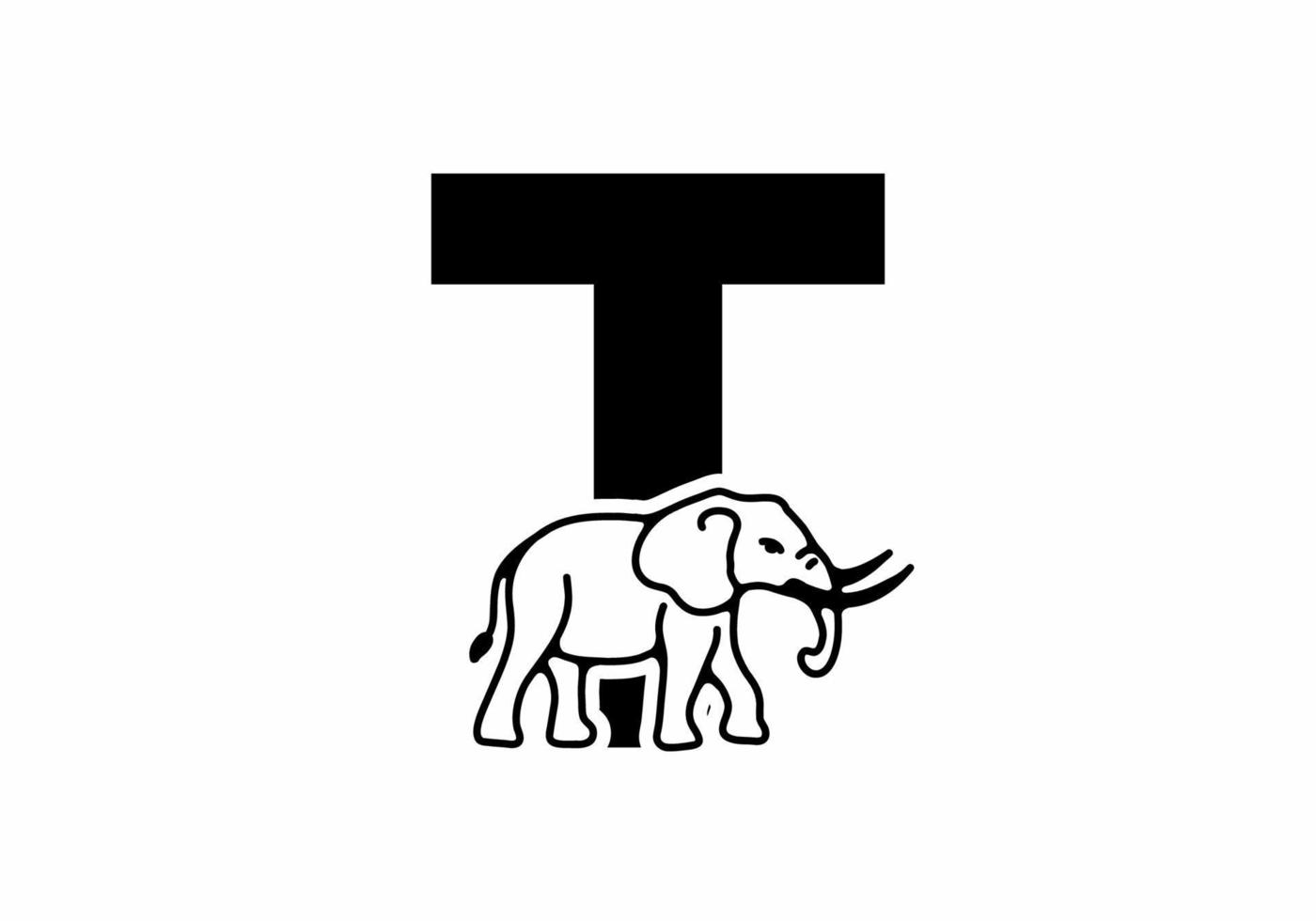 Initial letter T with elephant shape line art vector