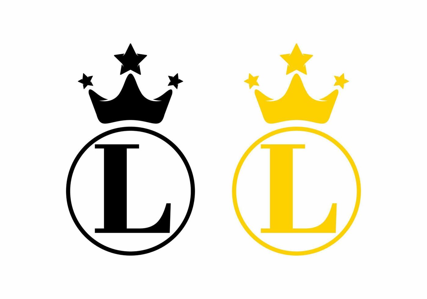 L initial letter with crown in circle logo vector