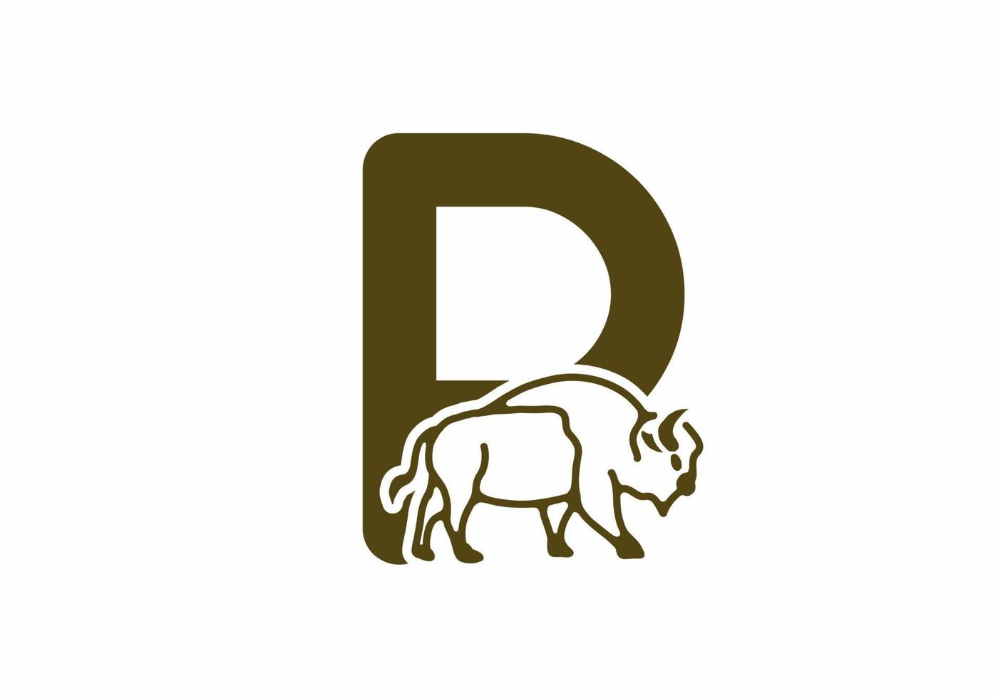 Initial letter P with bison line art vector
