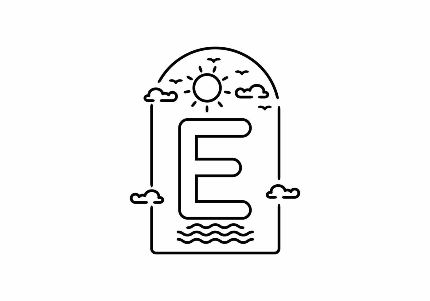 Line art illustration of beach with E initial name vector