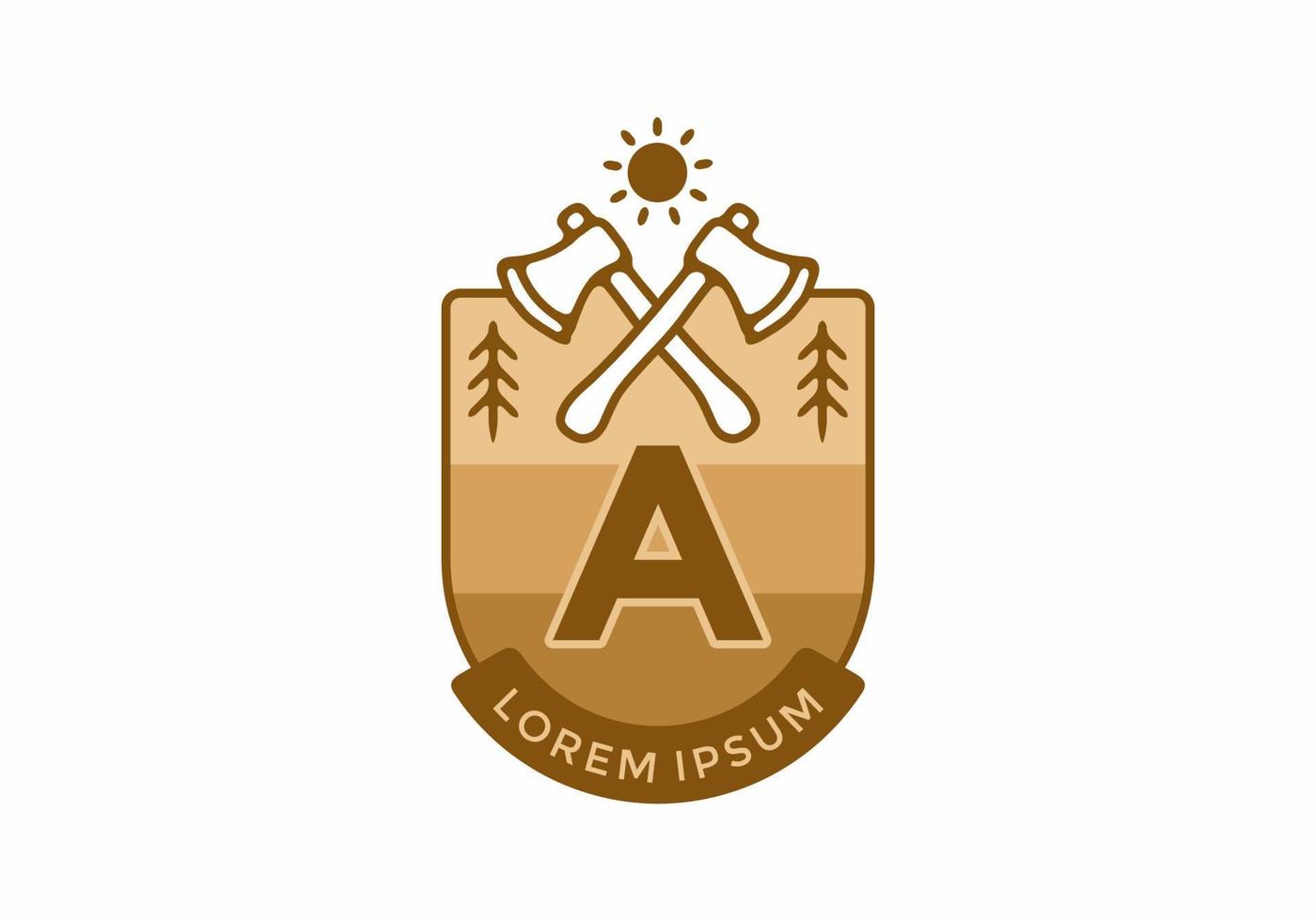 Line art illustration of camping ax with A initial letter vector