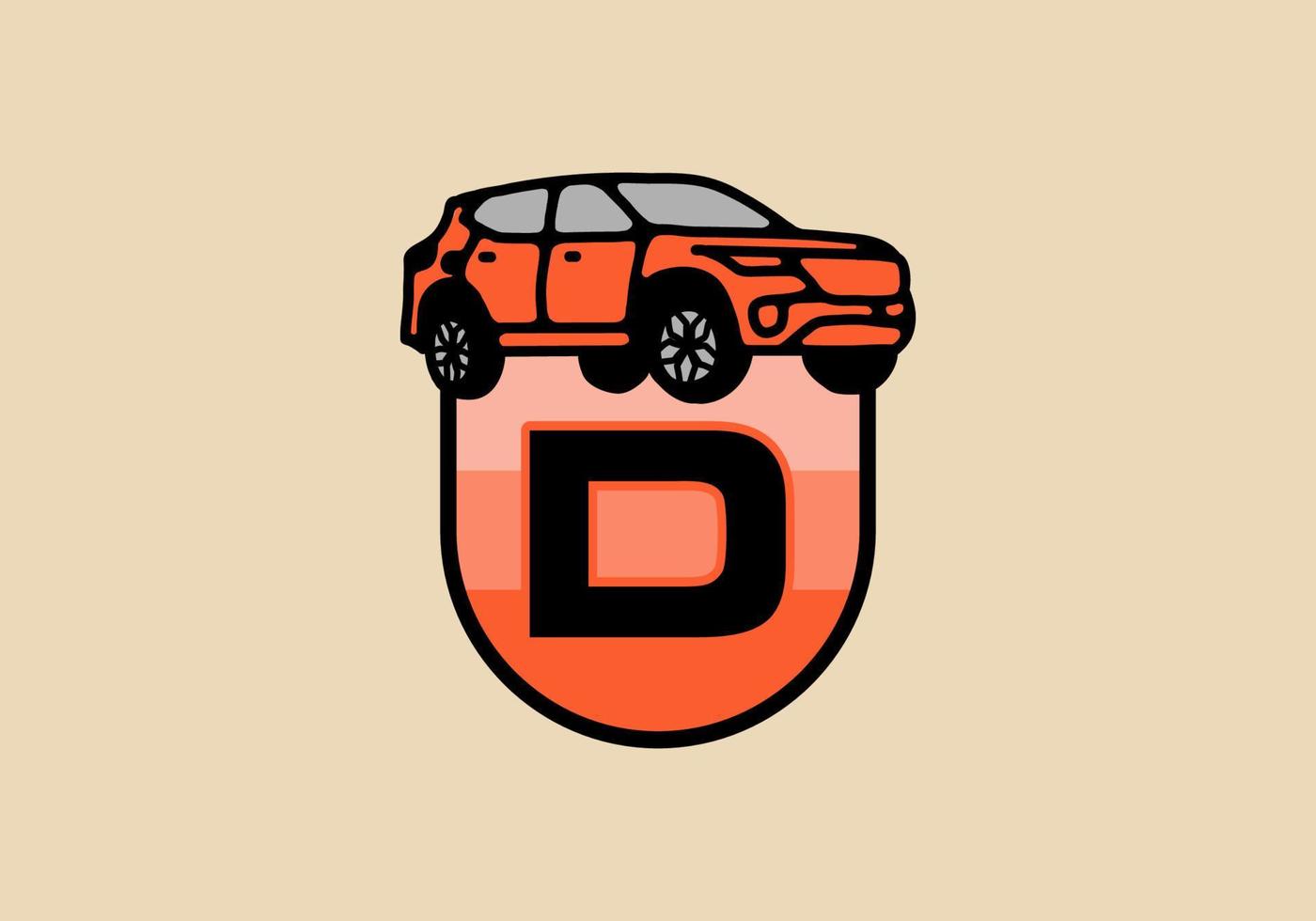 Line art illustration of car with D initial letter vector