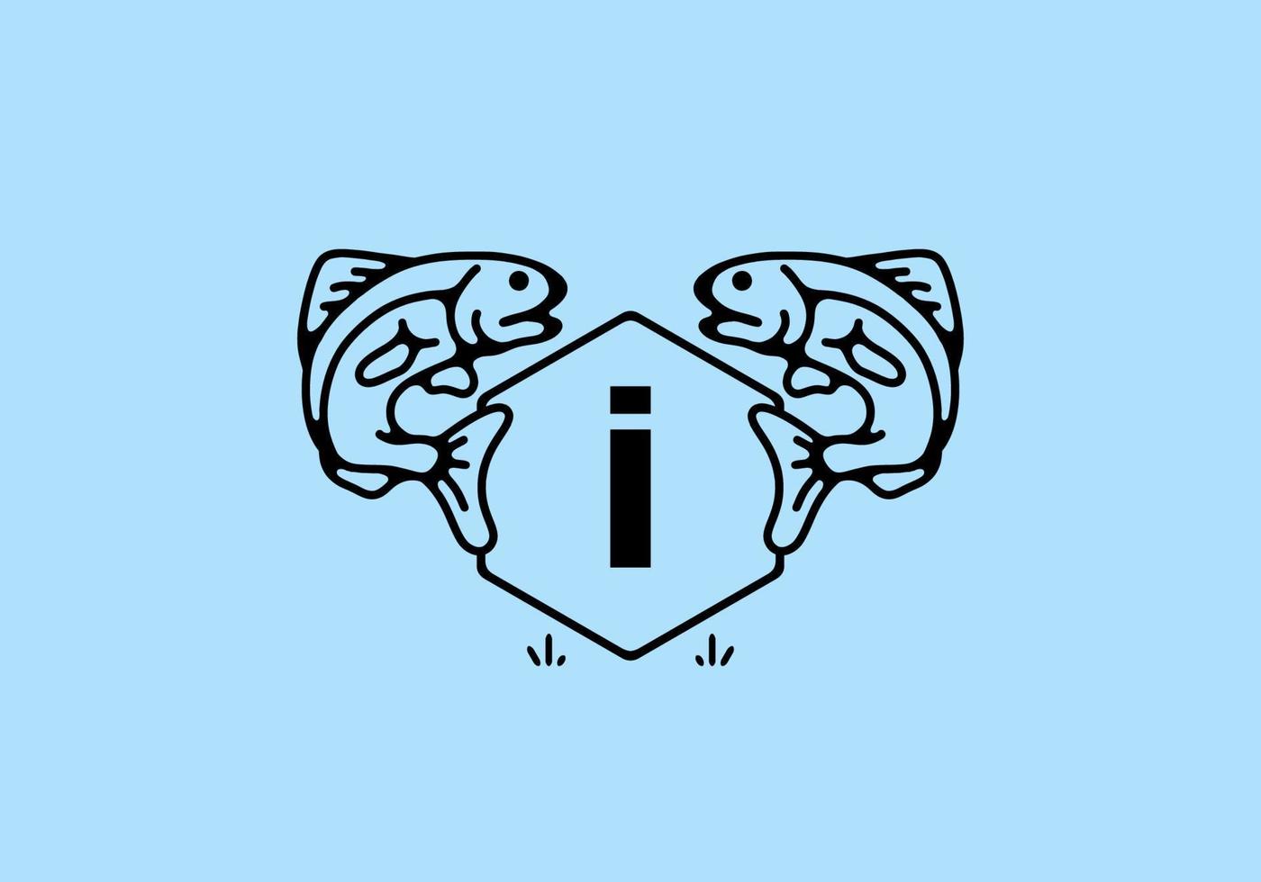 Line art illustration of fish frame with initial letter vector