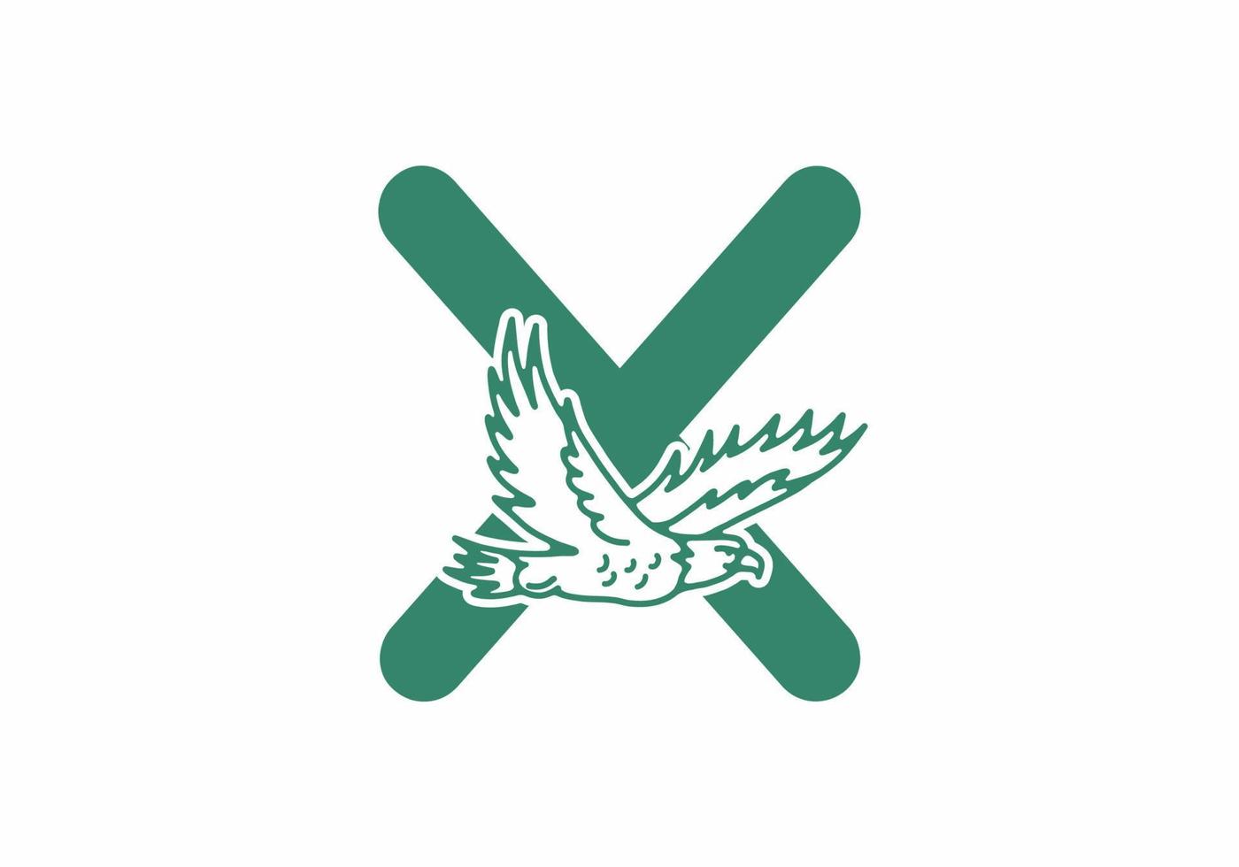 ilustración de arte lineal de águila voladora con letra inicial x vector