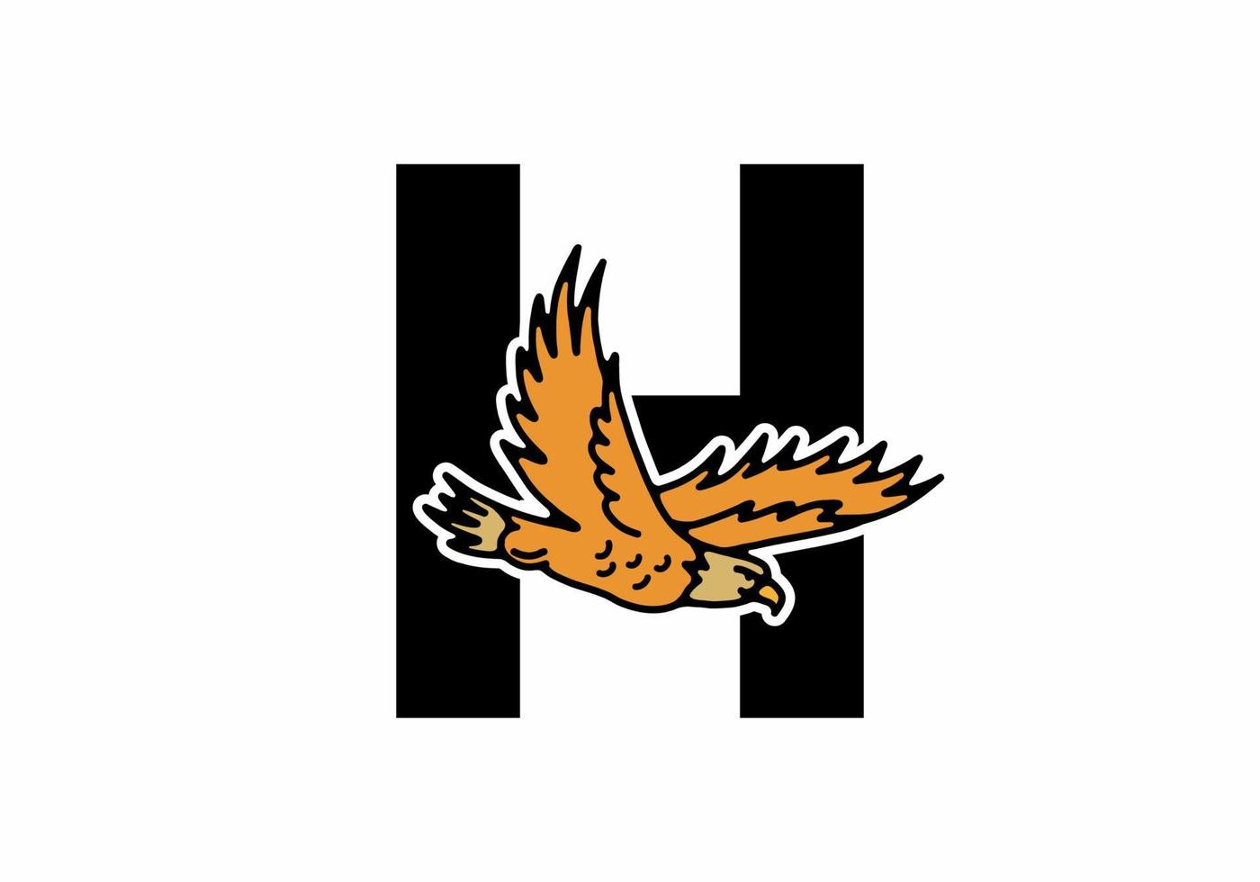 Line art illustration of flying eagle with H initial letter vector