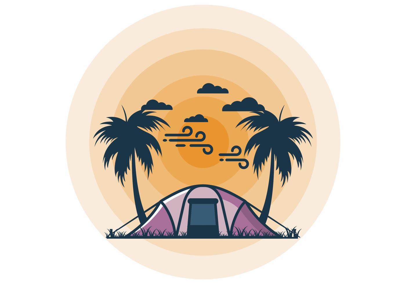 Stay in tent under coconut trees flat illustration vector