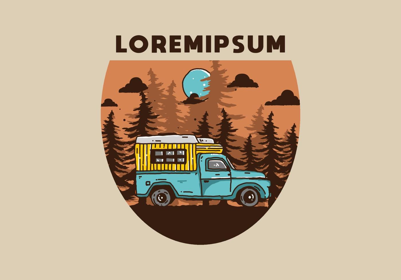 Wood campervan in the forest illustration vector