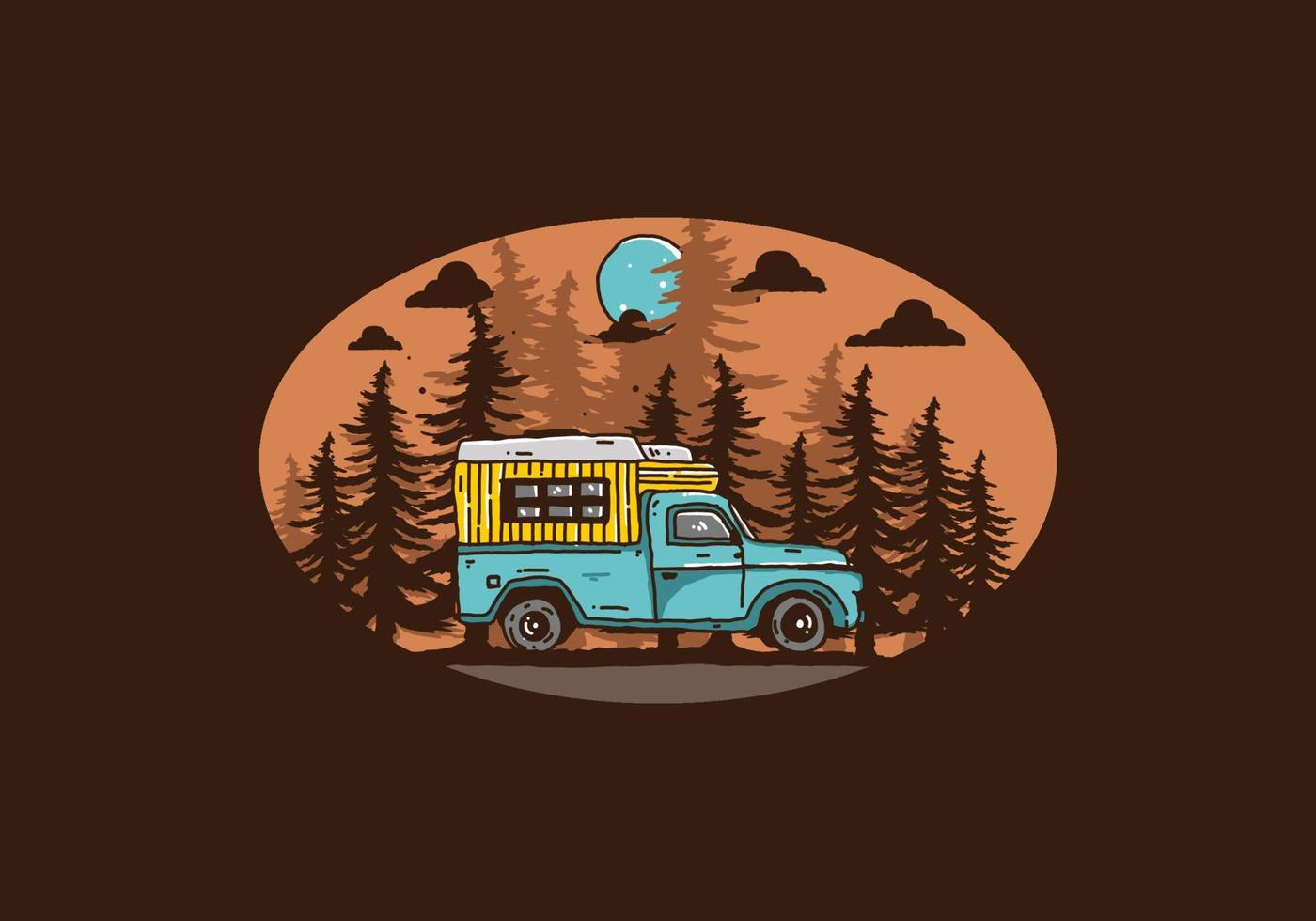 autocaravana de madera en la ilustración del bosque vector