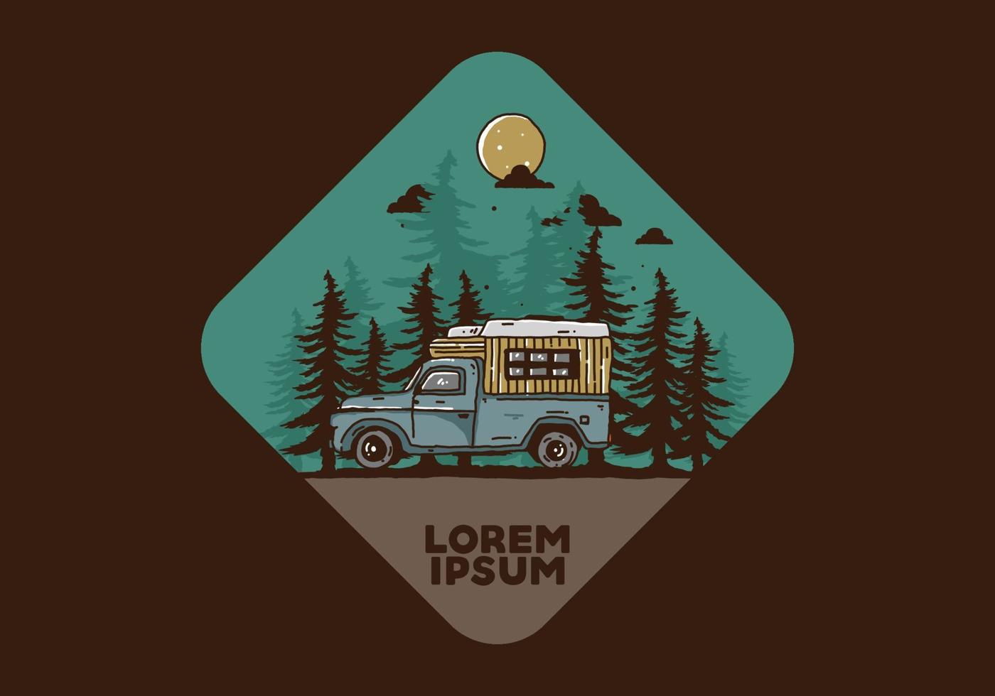 Wood campervan in the forest illustration vector