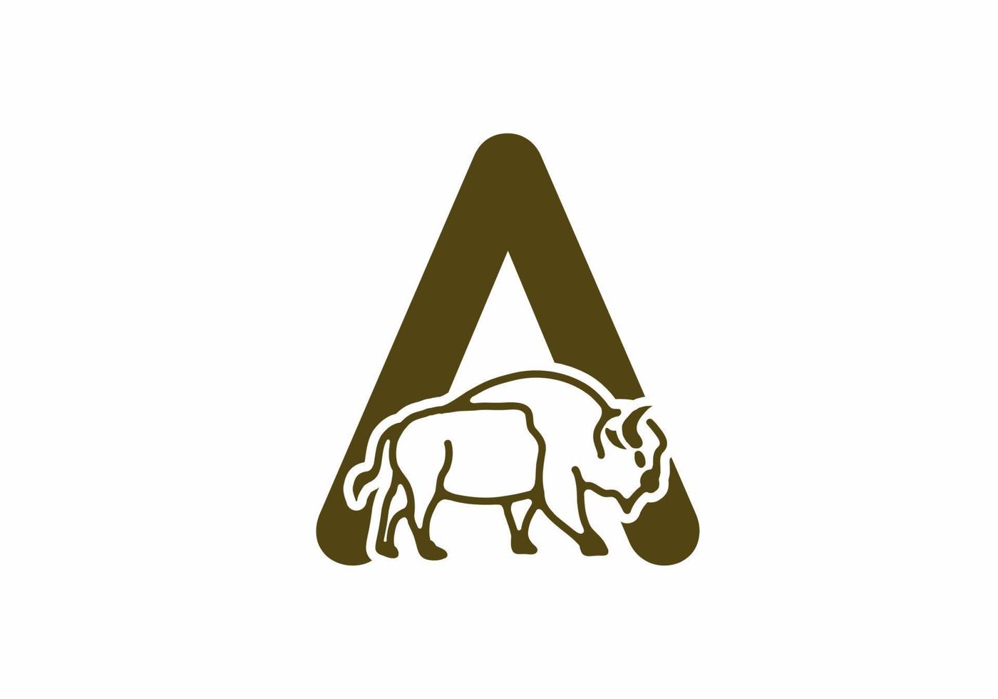 Initial letter A with bison line art vector