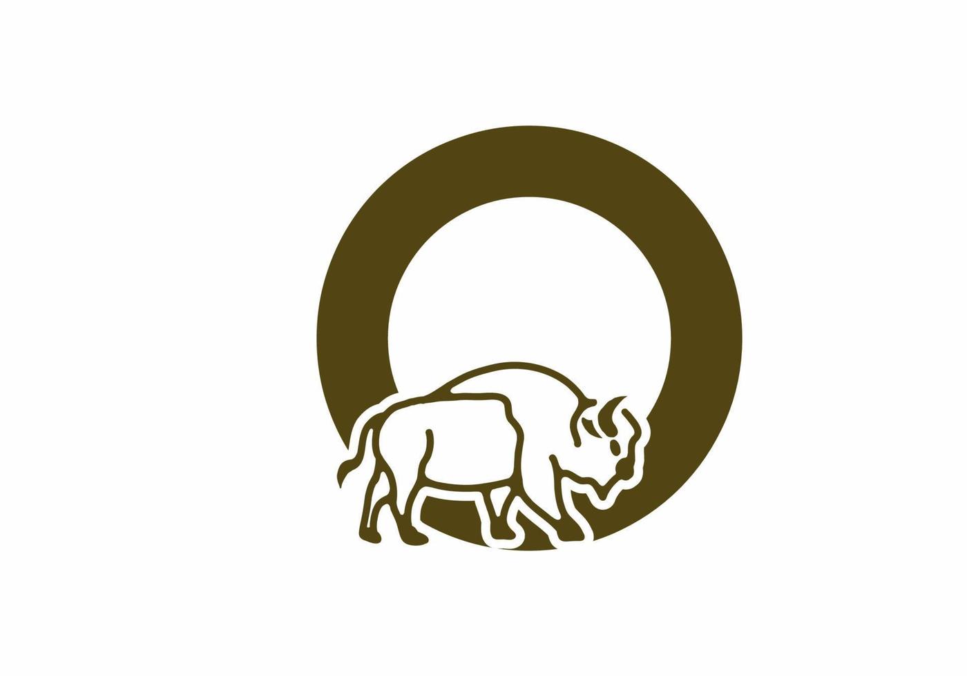 Initial letter O with bison line art vector