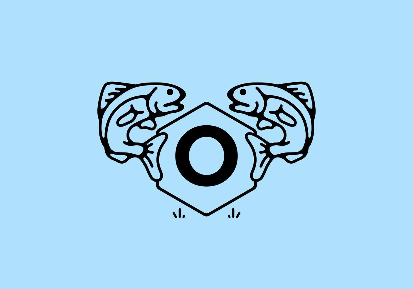 Line art illustration of fish frame with initial letter vector