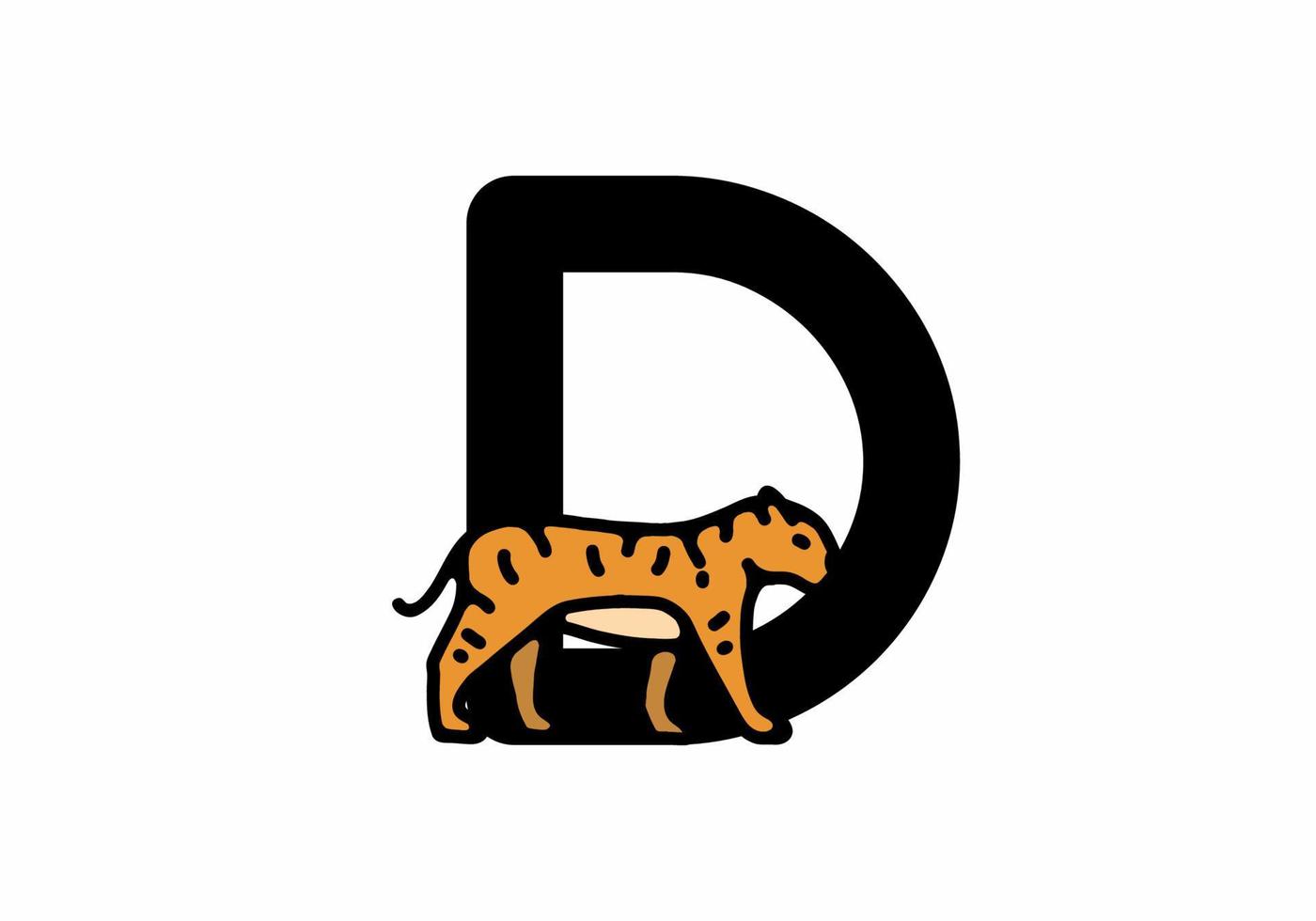 Line art illustration of tiger with D initial letter vector