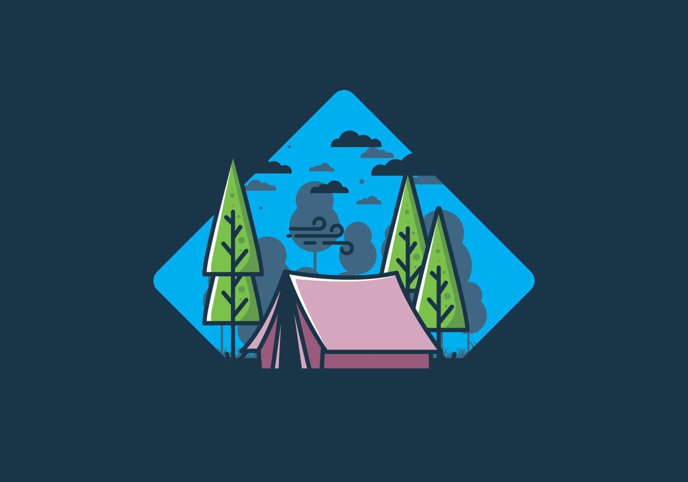 Big camping tent and pine trees illustration vector
