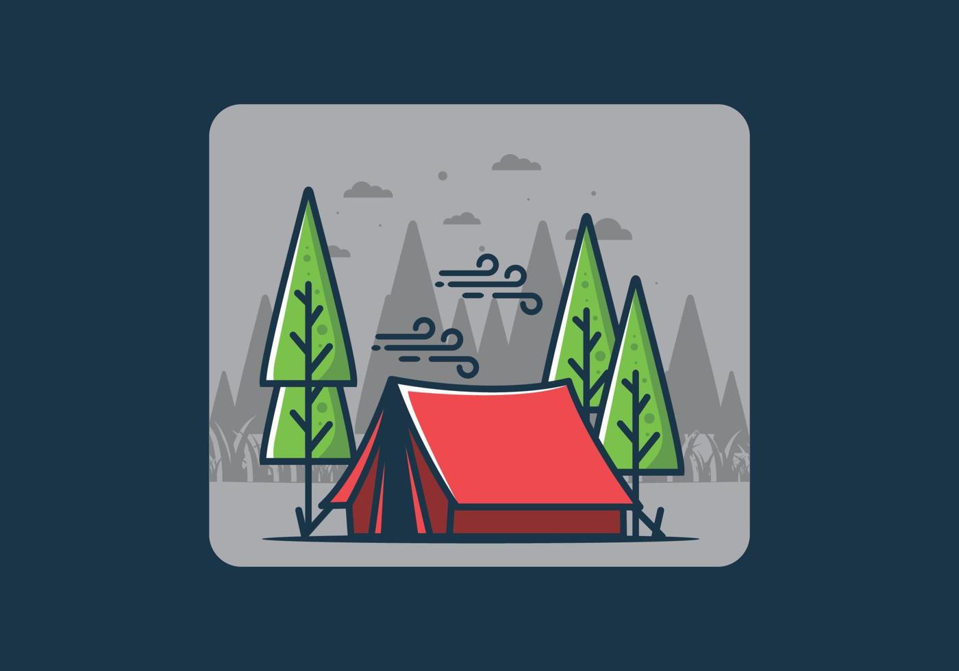 Big camping tent and pine trees illustration vector