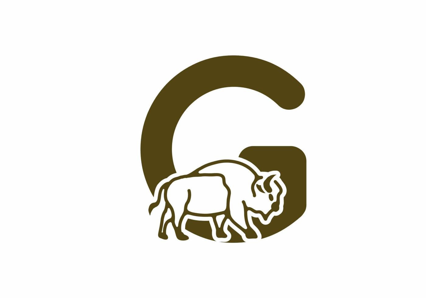 Initial letter G with bison line art vector