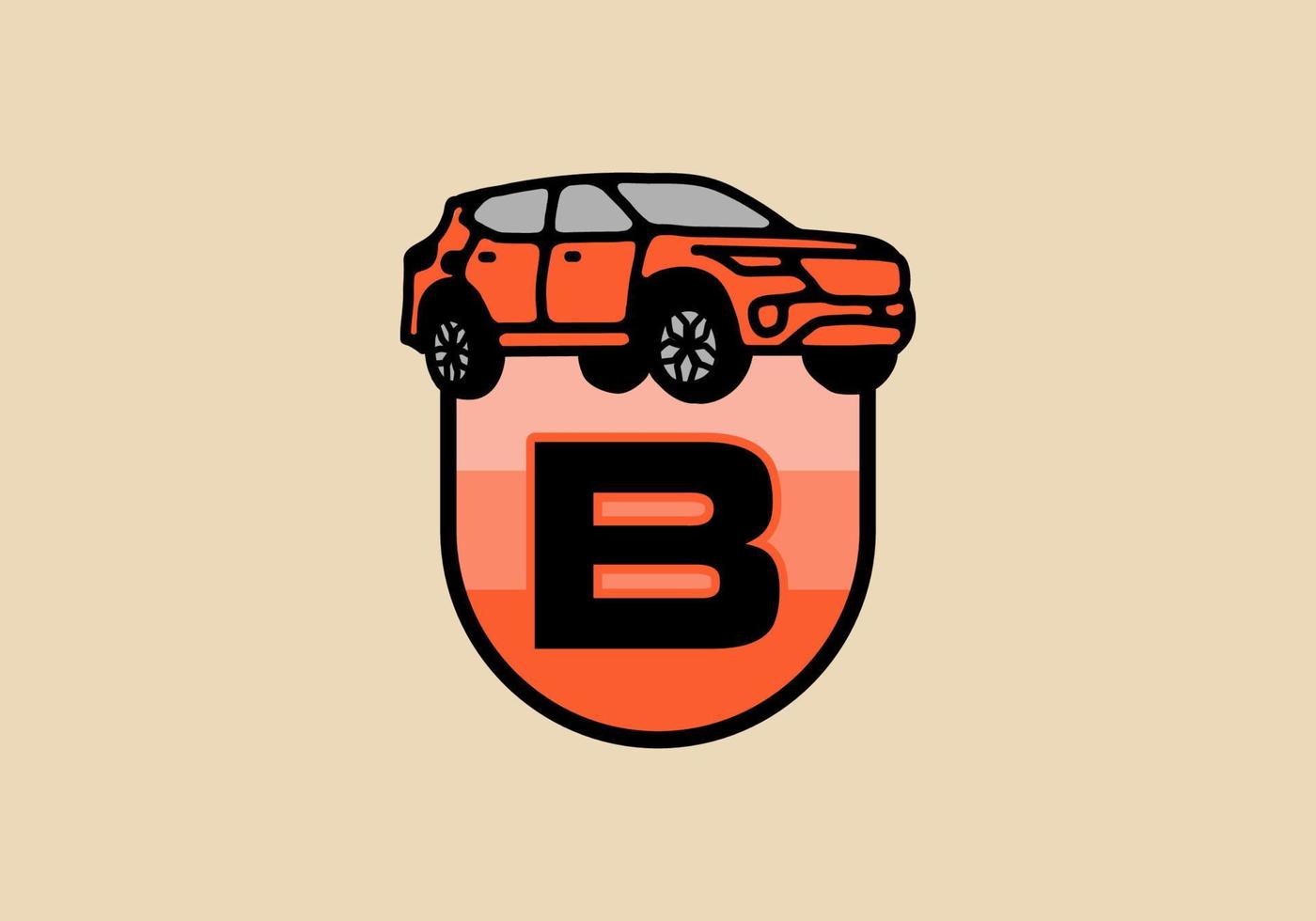 Line art illustration of car with B initial letter vector