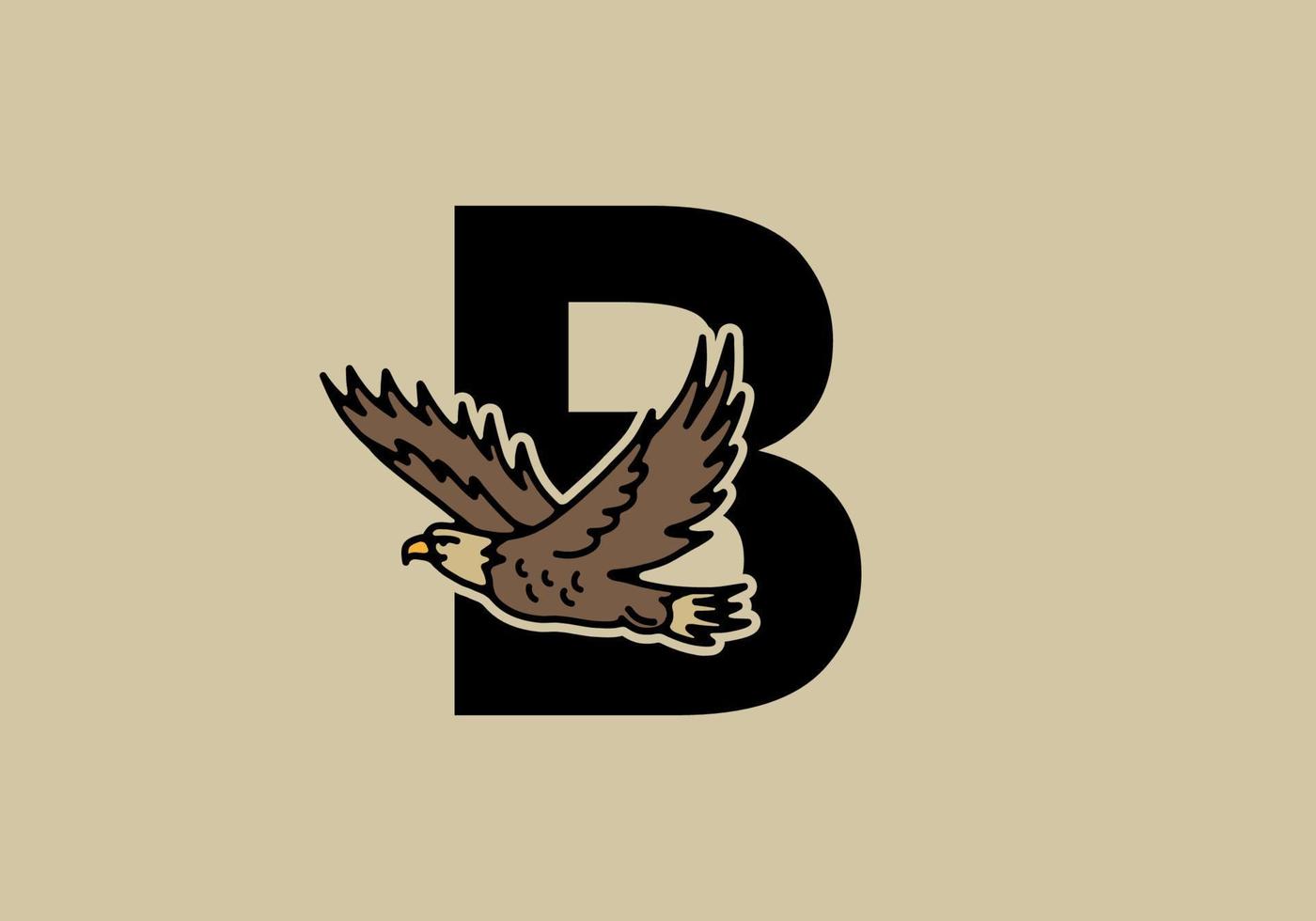 Line art illustration of flying eagle with B initial letter vector