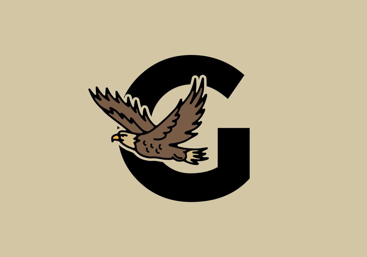 Line art illustration of flying eagle with G initial letter vector