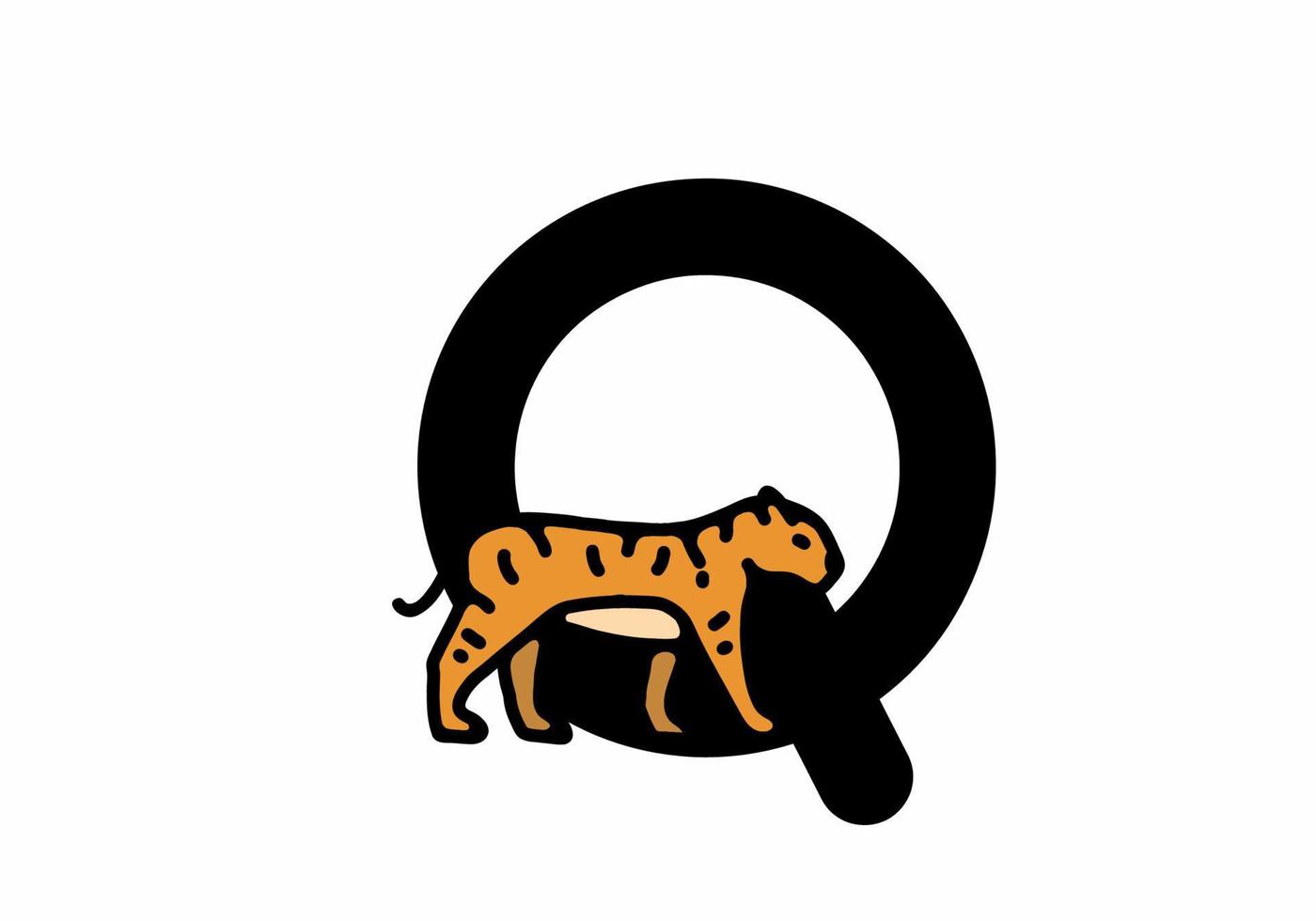 ilustración de arte lineal de tigre con letra inicial q vector