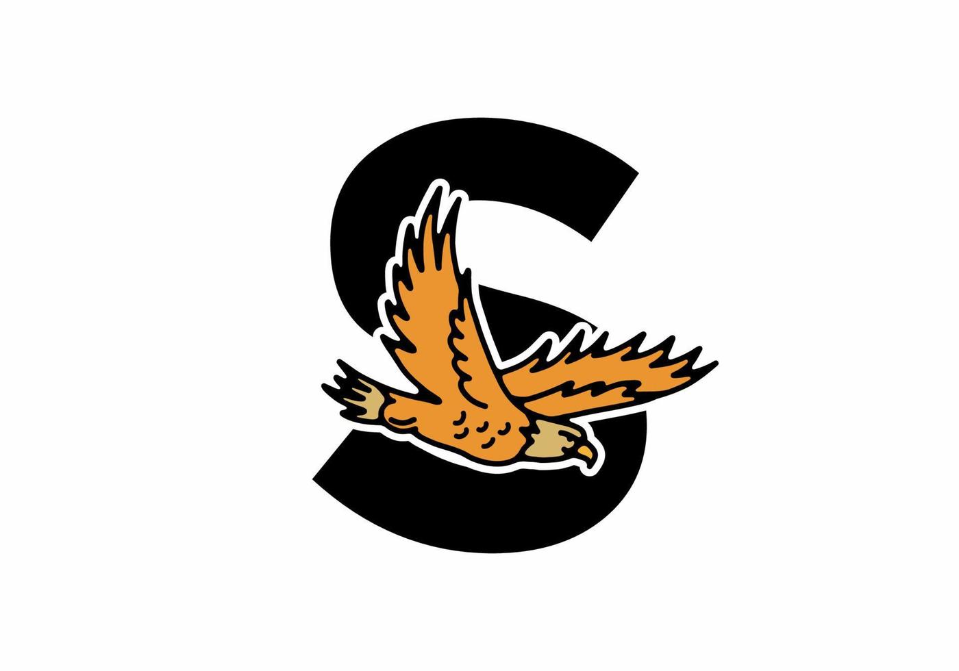 Line art illustration of flying eagle with S initial letter vector