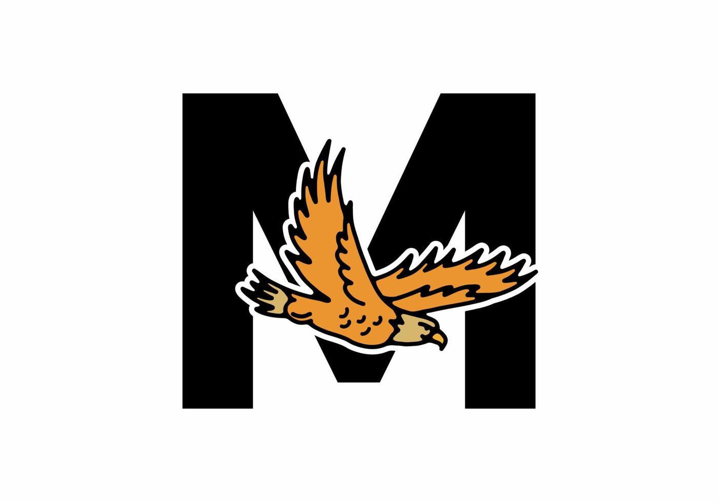 Line art illustration of flying eagle with M initial letter vector