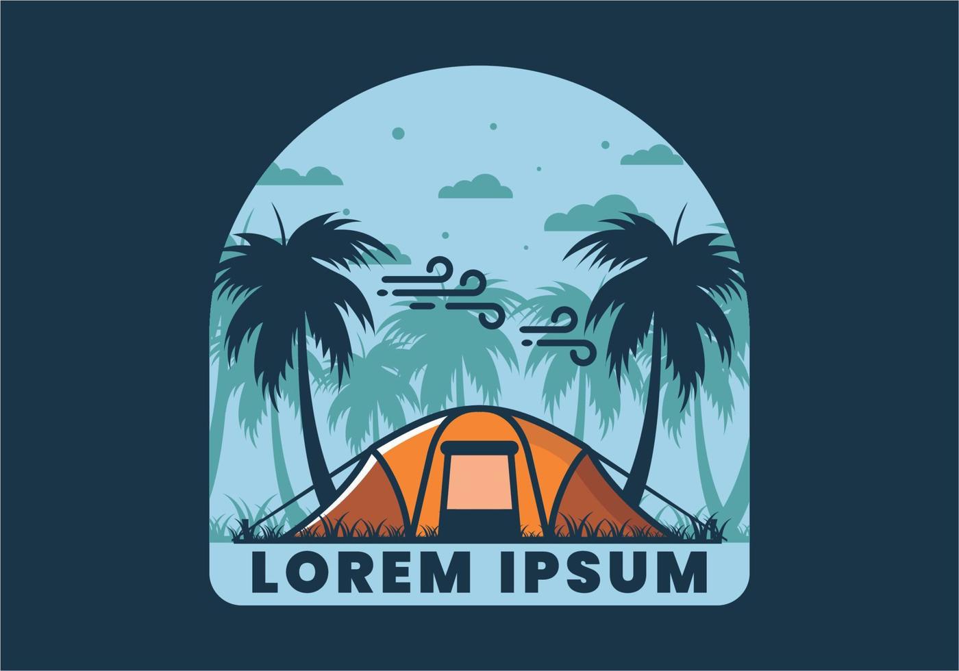 Stay in tent under coconut trees flat illustration vector