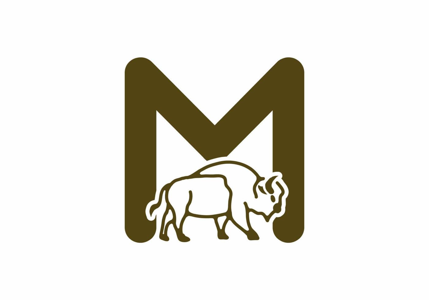Initial letter M with bison line art vector