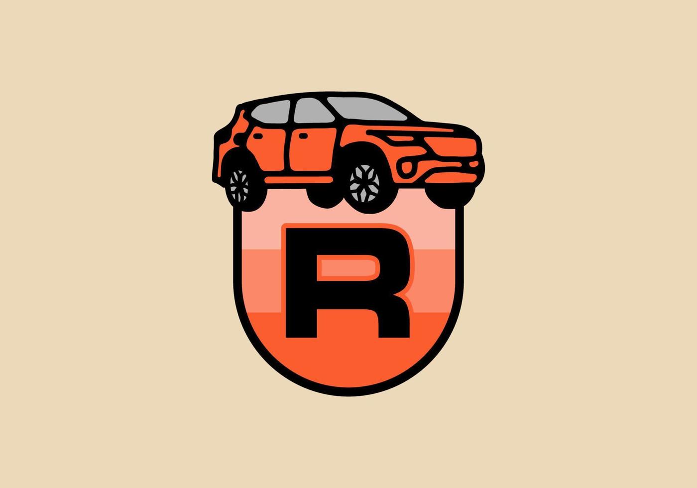 Line art illustration of car with R initial letter vector
