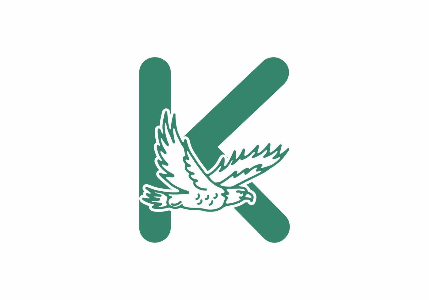 Line art illustration of flying eagle with K initial letter vector