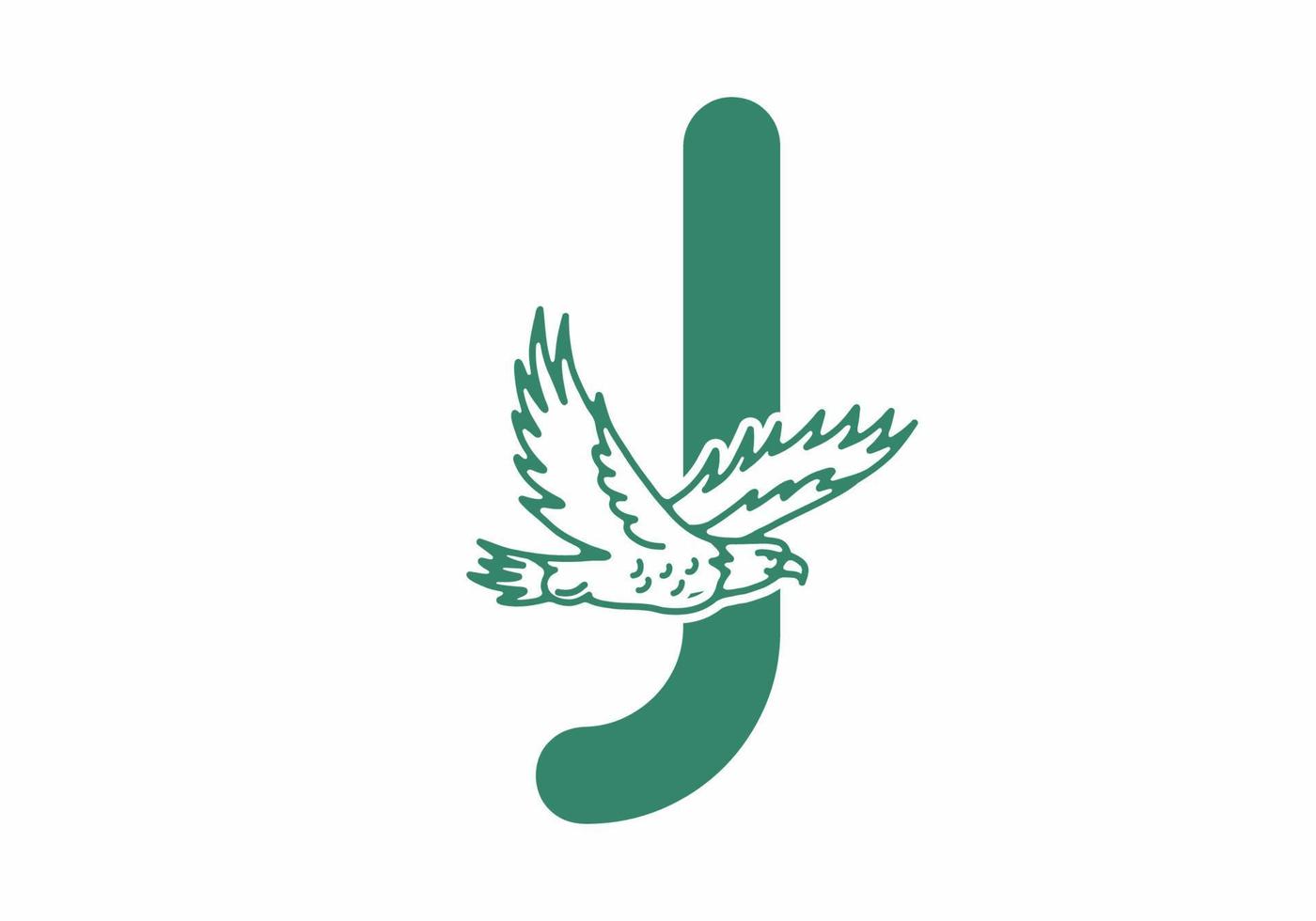 Line art illustration of flying eagle with J initial letter vector