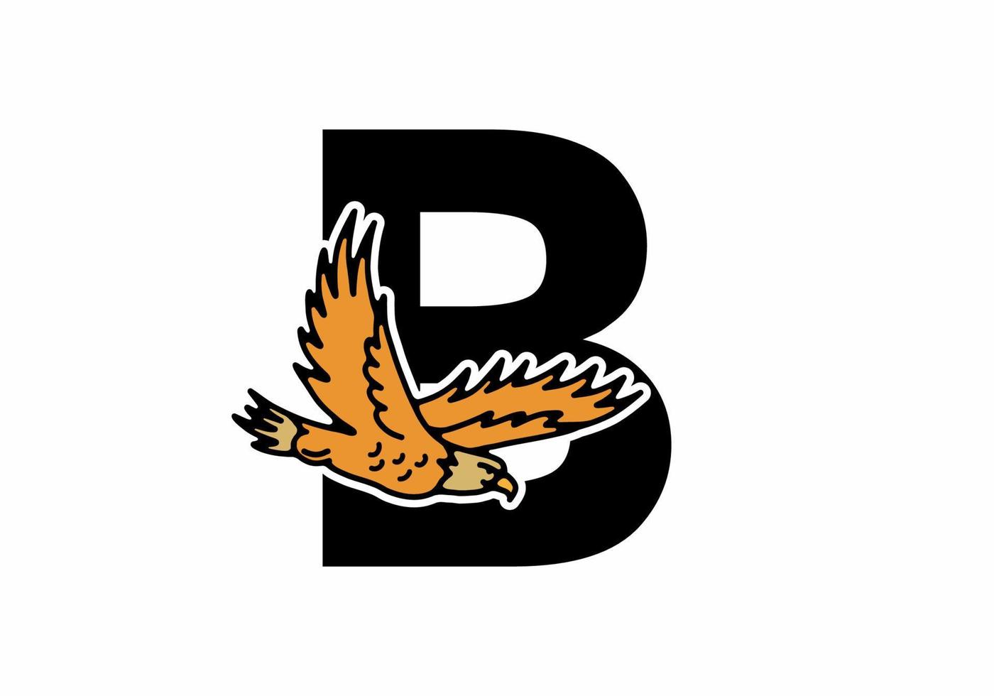 Line art illustration of flying eagle with B initial letter vector