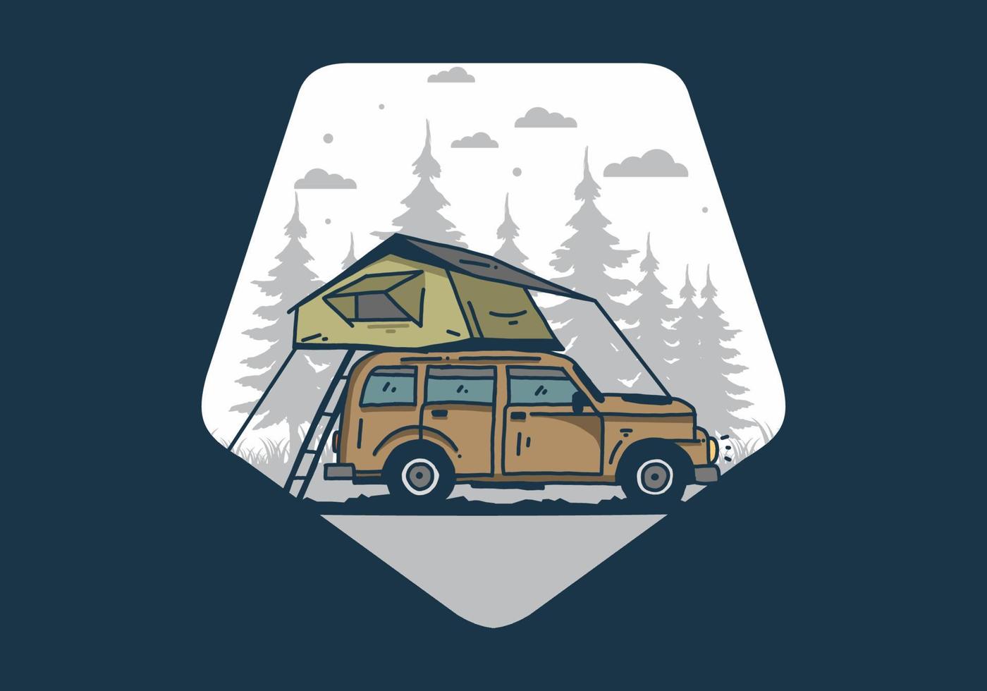 Camping on the roof of the car illustration vector