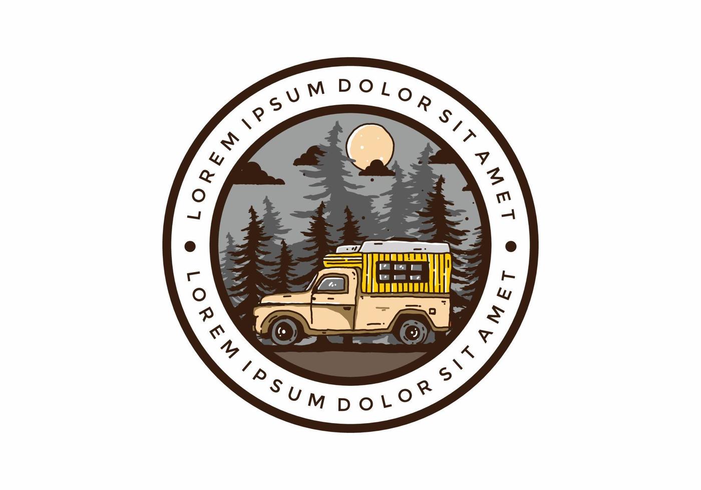 Wood campervan in the forest illustration vector