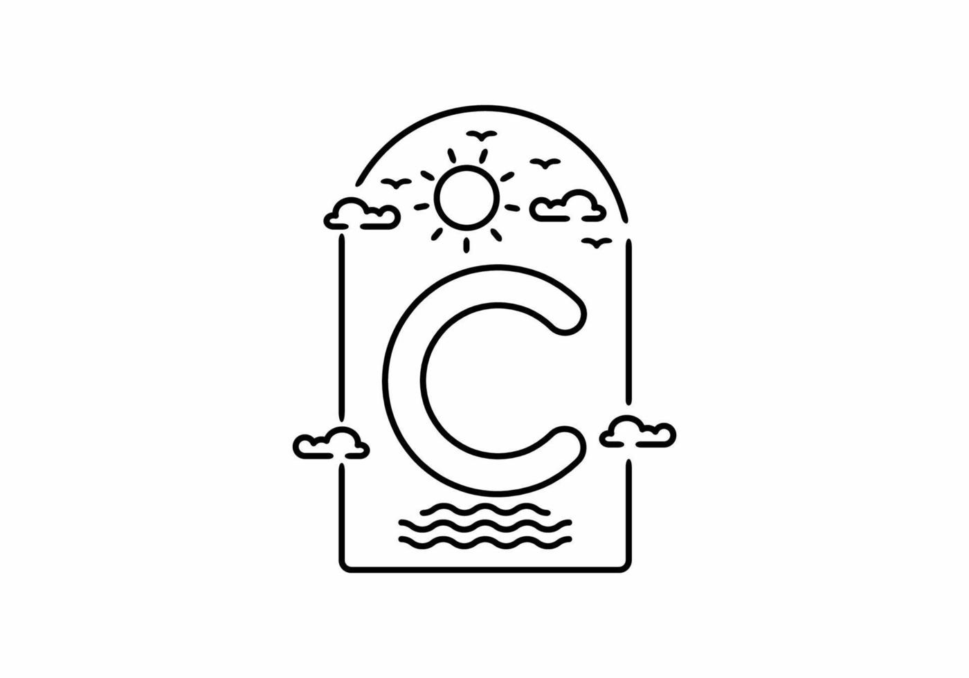 Line art illustration of beach with C initial name vector
