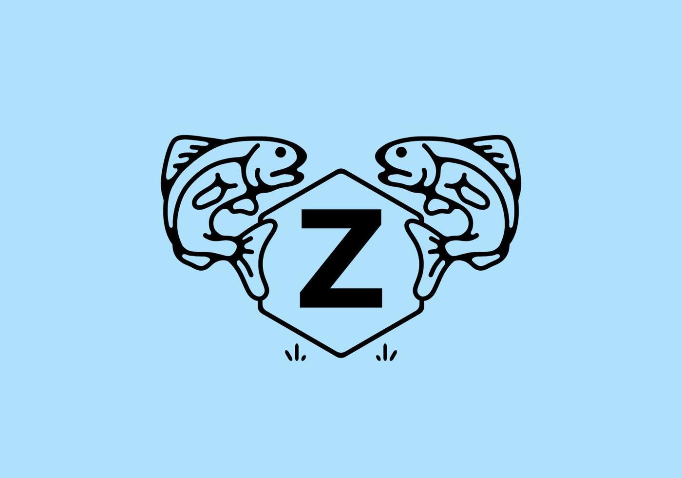 Line art illustration of fish frame with initial letter vector