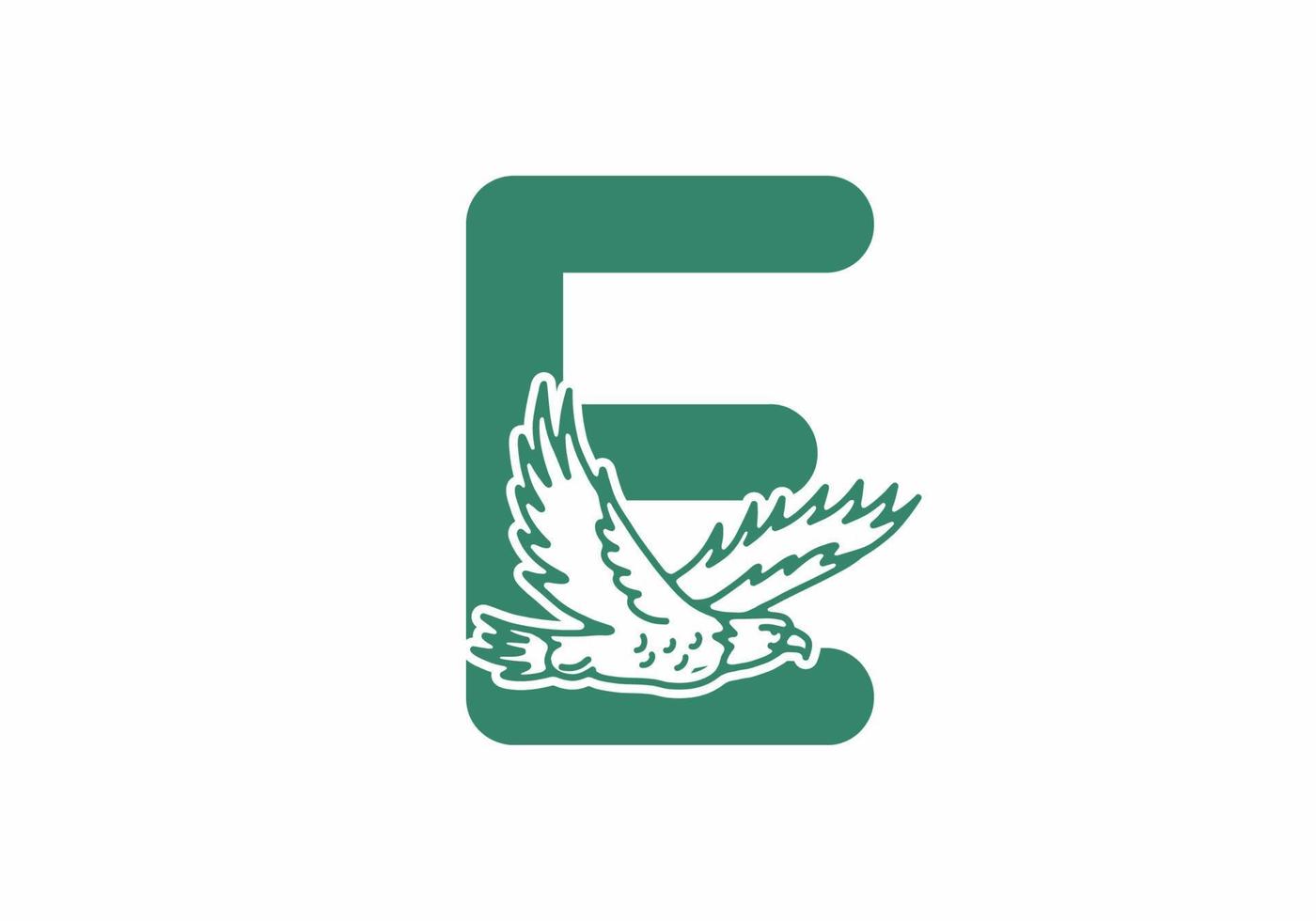 Line art illustration of flying eagle with E initial letter vector