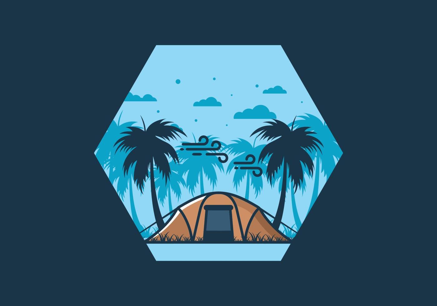 Stay in tent under coconut trees flat illustration vector