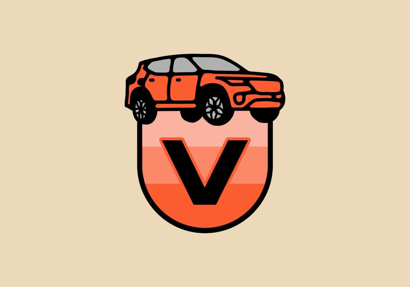 ilustración de arte de línea de coche con letra inicial v vector