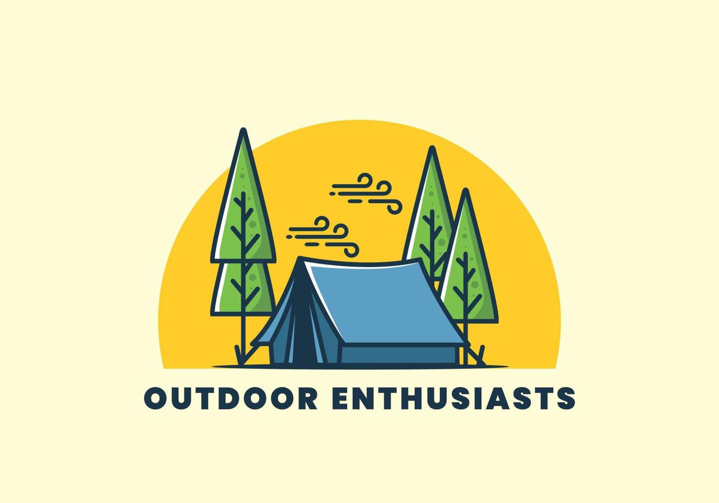 Big camping tent and pine trees illustration vector